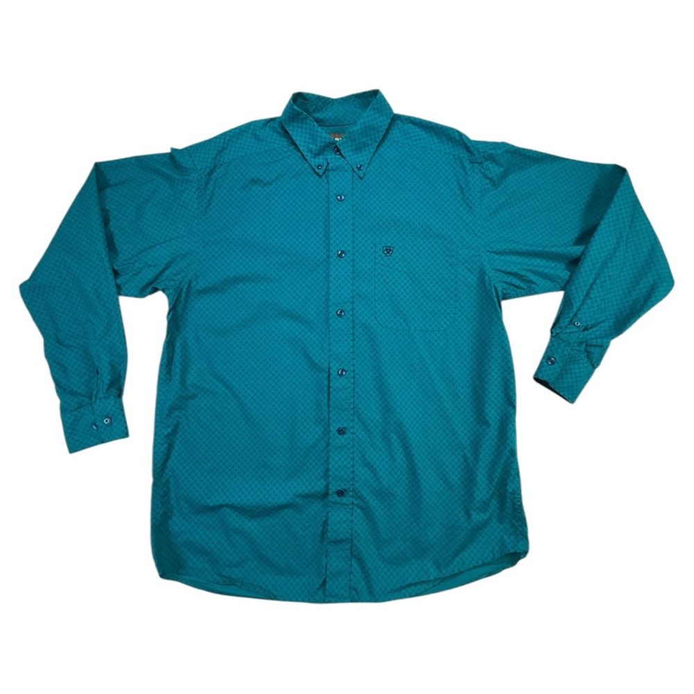 Ariat Mens Manuel Classic Long Sleeve Shirt Large Teal with Blue‎